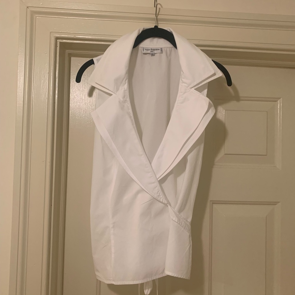Anne Fontaine crisp white sleeveless wrap blouse. European sz 44